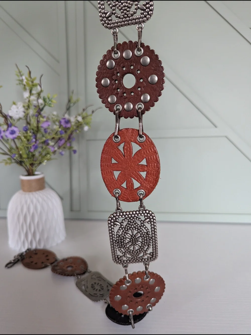 Fossil Brown Suede Cutout Leather Link Belt - Picture 4 of 8